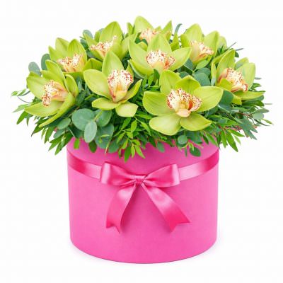 Цветы в цилиндрической коробке «Солнечный вальс»