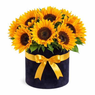 Подсолнухи в шляпной коробке «Солнечный заряд»