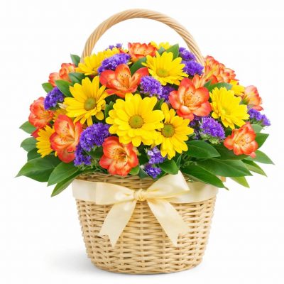 Цветы в корзинке с хризантемами