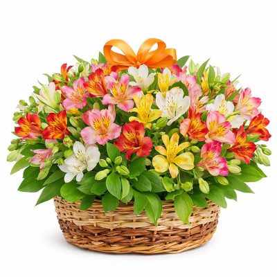 Цветы в корзинке с альстромериями