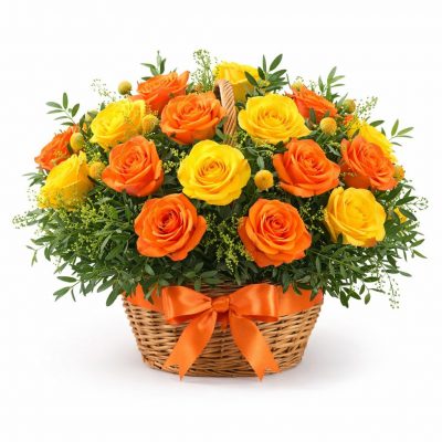 Огромная корзина с розами «Солнечные грёзы»