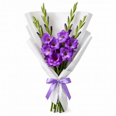 Букет с фиолетовыми гладиолусами «Фиолетовая фантазия»