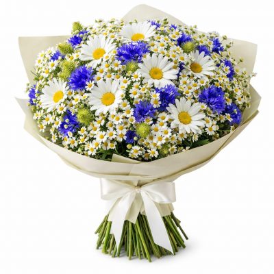 Букет с васильками и ромашками «Васильковое утро»