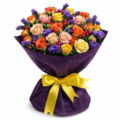 Дизайнерский букет с розами «Цветочный карнавал»
