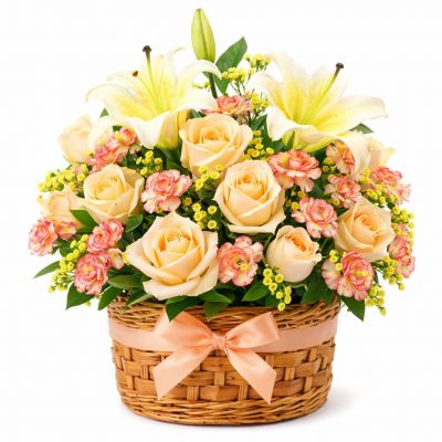 Цветочная композиция в корзине «Светлый вечер»