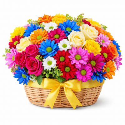 Цветочная композиция в корзине «Лепестковая магия»