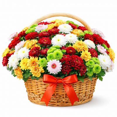 Корзина с хризантемами «Цветочный калейдоскоп»