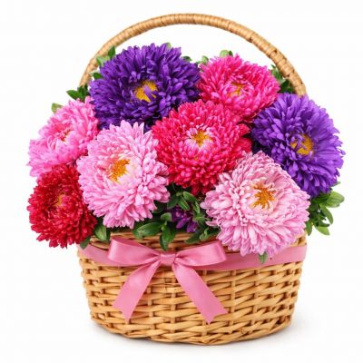 Корзинка с астрами «Радужный сюрприз»