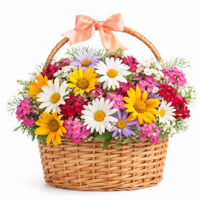 Корзинка с ромашками и гвоздиками «Летняя мелодия»