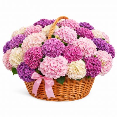 Корзинка с гортензиями «Фиалковая грация»